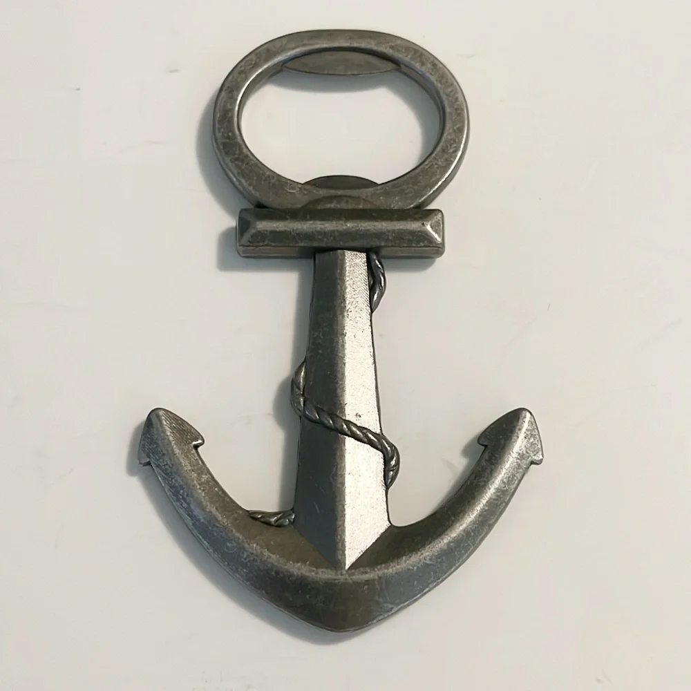 Silver metal nautical anchor shaped bottle opener
